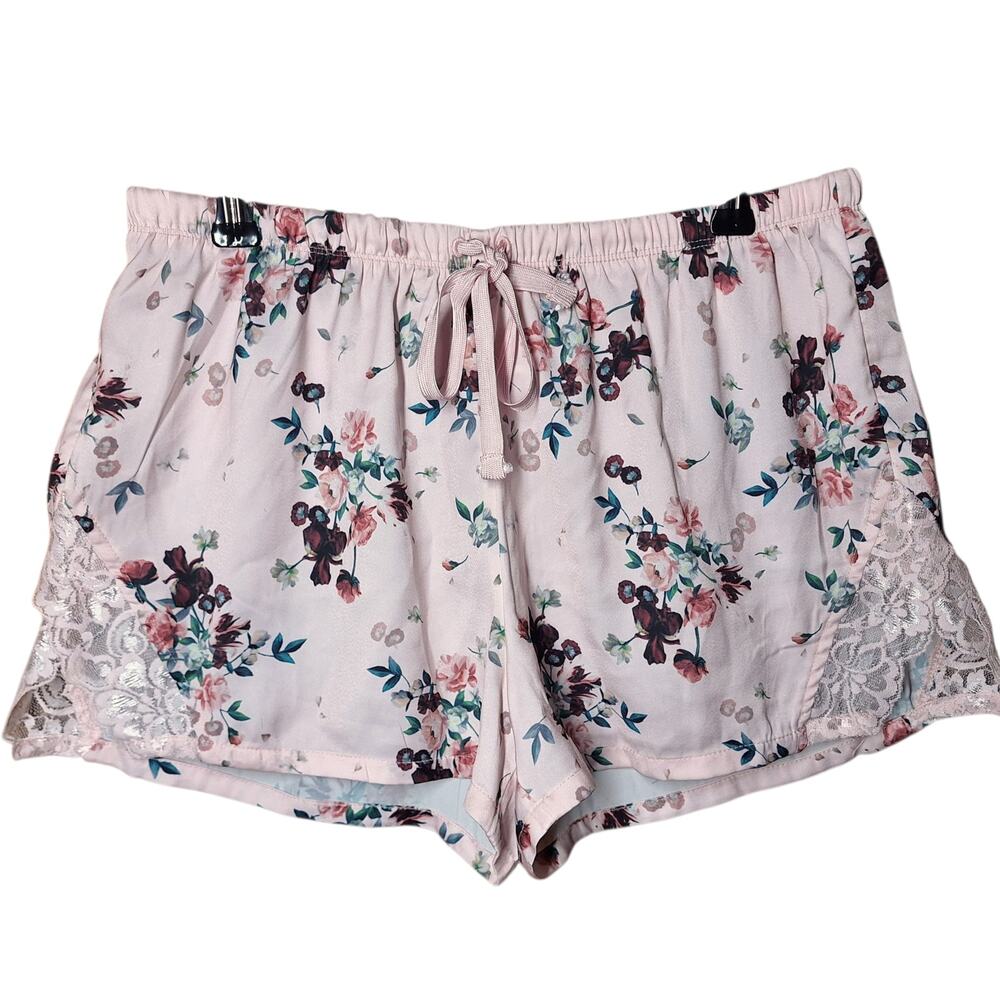 Ted Baker drawstring waist Pastel Floral Lace Trim Satin Sleep Shorts - Small